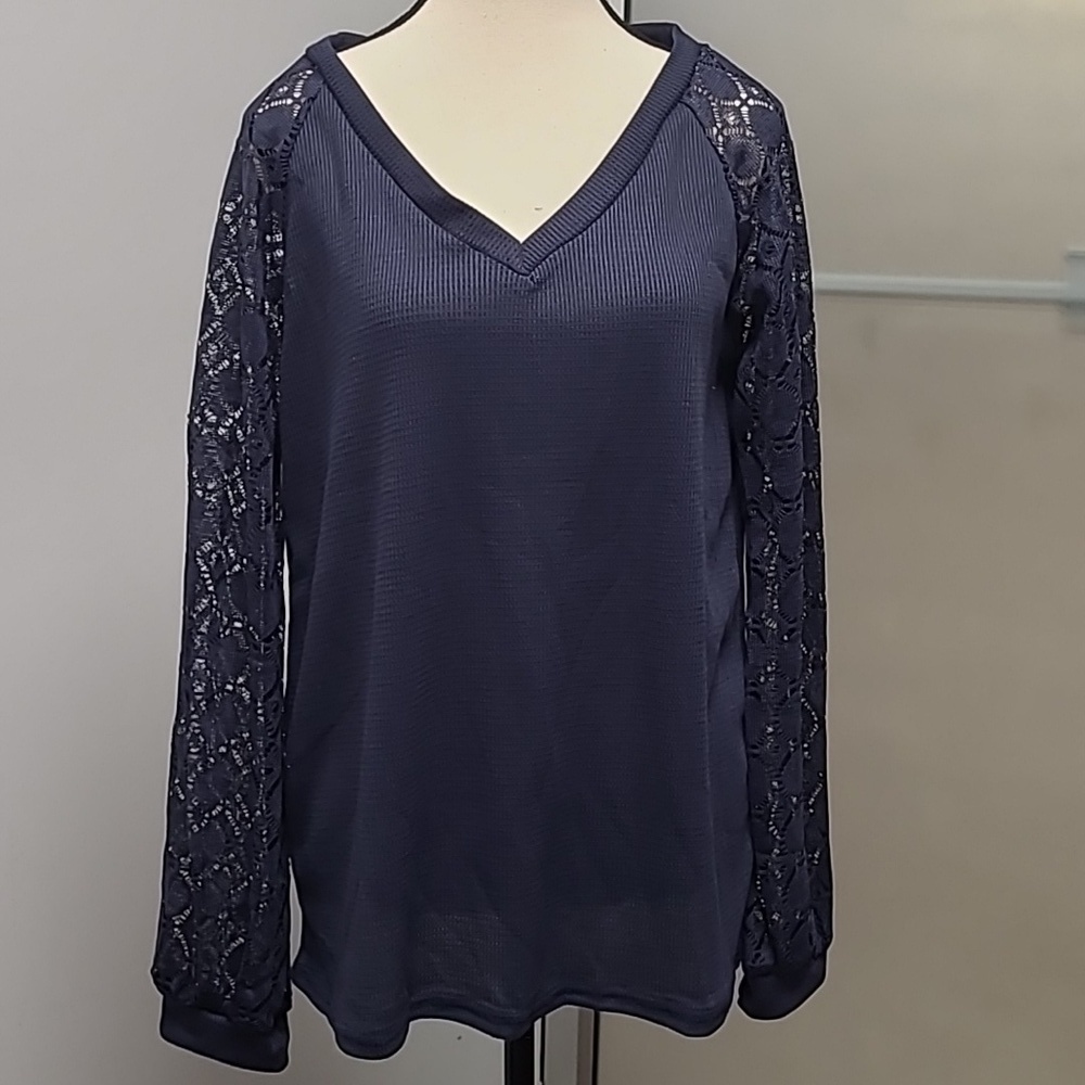 Unbranded Size M Navy Blue Waffle Knit Longsleeve Top